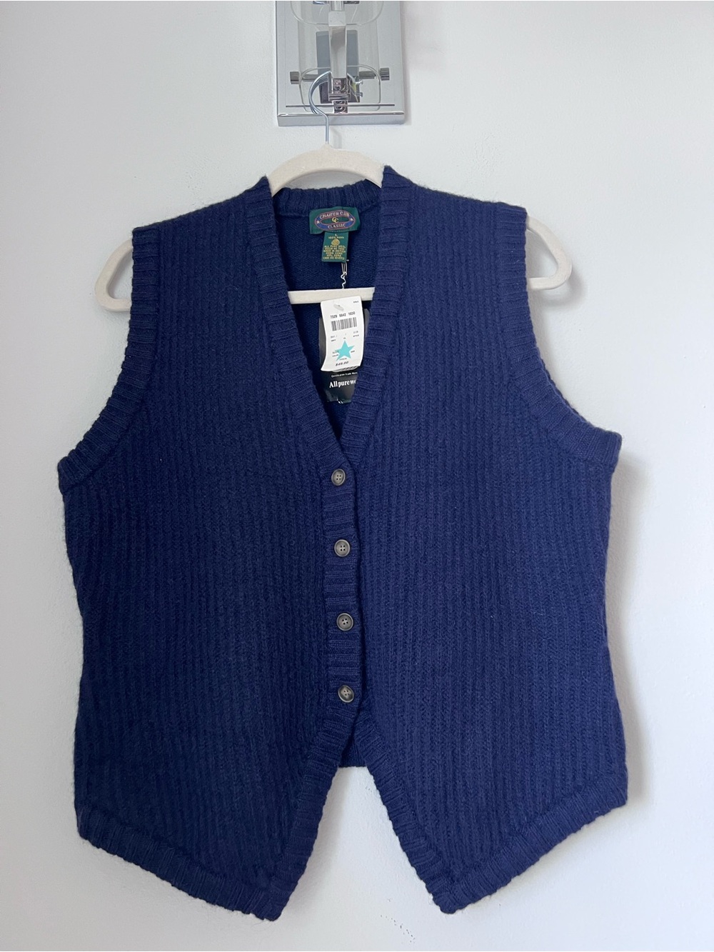 Charter Club Navy Ribbed V-Neck Button Front Vest